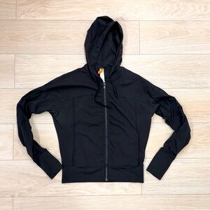 Black Women's Zip Hoodie Jacket - Lightweight Hooded Coat